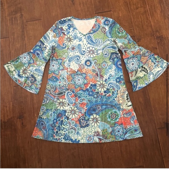 Flower Print Summer Boho Bell Sleeve‎ A-line Mini Summer Sundress, Size M, NWOT - Picture 4 of 12